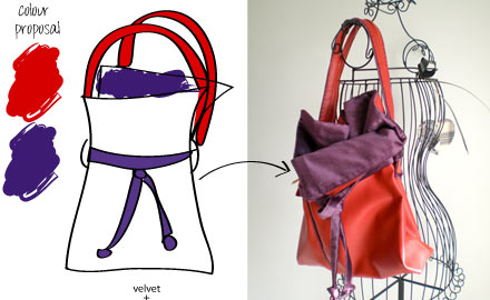 Sketches and realisation of the hand sewed Trendy bag