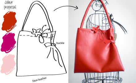 Sketches and realisation of the hand sewed Trendy bag